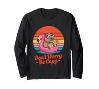 Don’t Worry Be Capy Capybara Flamingo Retro Sunset Summer Manga Larga