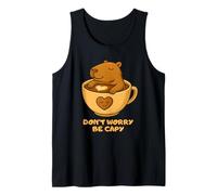 Don’t Worry Be Capy Cute Funny Capybara Drink Coffee Spring Camiseta sin Mangas