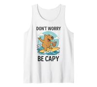 Don’t Worry Be Capy Cute Funny Capybara Surfing Beach Summer Camiseta sin Mangas