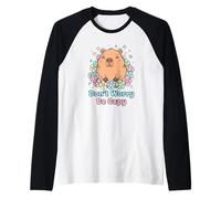 Don’t Worry Be Capy Divertido Lindo Animal Amante Capibara Camiseta Manga Raglan
