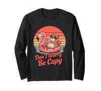 Don’t Worry Be Capy Funny Capybara Flamingo Retro Sunset Manga Larga