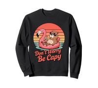 Don’t Worry Be Capy Funny Capybara Flamingo Retro Sunset Sudadera