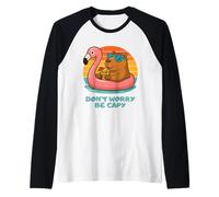 Don’t Worry Be Capy Funny Capybara Float Flamingo Summer Camiseta Manga Raglan