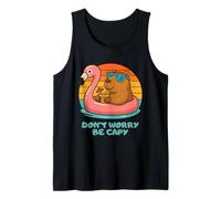 Don’t Worry Be Capy Funny Capybara Float Flamingo Summer Camiseta sin Mangas