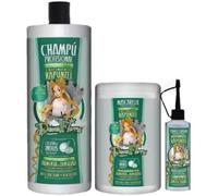 Dona Flora Rapunzel Kit Anticaída, Champú 1000ml, Mascarilla 1000ml, Tónico 70ml, con Romero, Canela, Bambú y Jengibre, para Todo Tipo de Cabello, 3 Piezas