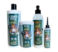 Dona Flora Rapunzel Kit Total 4 | Champú 1000ml + Mascarilla 1000ml + Leave-in 500ml + Tónico 70ml | Anticaída y Crecimiento | Biotina, Castaño de Indias y Aceite de Argán