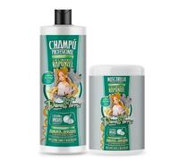 Dona Flora Rapunzel Pack 2 | Champú Profesional Crecimiento 1000ml + Mascarilla Profesional 1000ml | Anticaída y Reparadora | Con Biotina, Castaño de Indias y Multivitaminas | Todo Tipo de Cabello