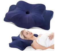 DONAMA Almohada Cervical, Almohada Ergonómica Memoria, Almohada Cervicales y Cuello para Daormir Boca Arriba, Boca Abajo y de Lado, 63x38x9/14 cm, Azul Oscuro