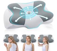 DONAMA Almohada Cervical, Almohada Ergonómica Memoria, Almohada Cervicales y Cuello para Daormir Boca Arriba, Boca Abajo y de Lado, Combinación Gris Claro Blanco， 62x37x12 cm