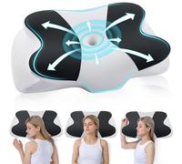 DONAMA Almohada Cervical, Almohada Ergonómica Memoria, Almohada Cervicales y Cuello para Daormir Boca Arriba, Boca Abajo y de Lado, Combinación Negro Blanco, 62x37x12 cm