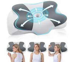 DONAMA Almohada Cervical, Almohada Ergonómica Memoria, Almohada Cervicales y Cuello para Daormir Boca Arriba, Boca Abajo y de Lado, Combinación Gris Oscuro Blanco, 62x37x12 cm