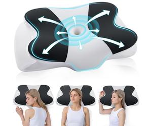 DONAMA Almohada Cervical, Almohada Ergonómica Memoria, Almohada Cervicales y Cuello para Daormir Boca Arriba, Boca Abajo y de Lado, Combinación Negro Blanco, 62x37x12 cm
