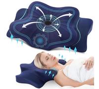 DONAMA Almohada Cervical, Almohada Ergonómica Memoria para Soporte de Cabeza/Cuello, Almohada Cervicales y Cuello Adecuado para Daormir Boca Arriba, Boca Abajo y de Lado, 63x38x9/14 cm, Azul Oscuro