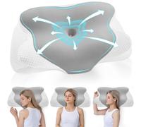 DONAMA Almohada Cervical, Almohada Ergonómica Memoria para Soporte de Cabeza/Cuello, Almohada Cervicales y Cuello Adecuado para Daormir Boca Arriba, Boca Abajo y de Lado, 62x37x12 cm, Gris Blanco