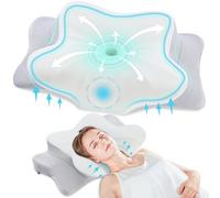 DONAMA Almohada cervical de espuma viscoelástica ergonómica, almohada con reposabrazos y dos alturas, refrescante y transpirable, contorno de 6 zonas, soporte para el cuello para todas las posiciones