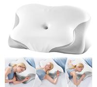 DONAMA Almohada cervical de espuma viscoelástica para dormir, almohada de apoyo para el cuello para aliviar el dolor de cuello y hombros, almohada ergonómica para personas que duermen de lado, espalda