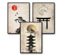 Donari Juego de pósteres japoneses, murales con motivos asiáticos, Kioto, Tokio y cultura tradicional, idea de regalo para los fans de Japón (juego 10, 13 x 18 cm, marco blanco, enmarcado)