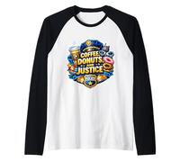 Donas de café y Justicia Divertido Oficial de policía policía policía Camiseta Manga Raglan