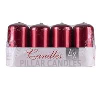 DONAU HOME Set de velas de pilar estándar laca/vela de parafina 50 x 100 mm / 4 unidades/rojo metálico brillante/velas de mesa para decoración/velas decorativas