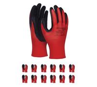 DONAU SAFETY Guantes de trabajo con revestimiento de látex/hombre mujer/talla 08, 12 pares/rojo/negro/guantes de montaje/para trabajos de montaje, mecánicos, servicios de transporte y construcción