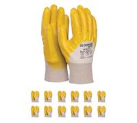 DONAU SAFETY Guantes de trabajo de punto de algodón para hombre/Recubrimiento de nitrilo protector/Talla 10, 12 pares/Amarillo Blanco/Guantes de montaje/para trabajo de montaje Servicio mecánico