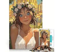 Doncella Flor Iluminada por el Sol - Niña Fantástica con Corona Floral Rompecabezas de 1000 Piezas para Adultos Juguete Inteligente Diversión Silenciosa Corte Preciso 38x26cm
