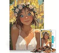 Doncella Flor Iluminada por el Sol - Niña Fantástica con Corona Floral Rompecabezas de 1000 Piezas para Adolescentes Juguete Lógico Que Estimula la Lógica Juego Relajante Arte de Borde Premium
