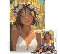 Doncella Flor Iluminada por el Sol - Niña Fantástica con Corona Floral Rompecabezas de 1000 Piezas para Adultos Juguete Inteligente Diversión Silenciosa Corte Preciso 38x26cm