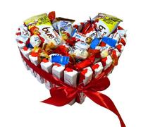 Donda's House® Corazon HAPPY HIPPO. Tarta kinder. Kinder Bueno. Contiene 50 Piezas Kinder. Regalo Ideal Cunpleaños, regalo original pareja. Corazon de Chocolate de 25 cms.