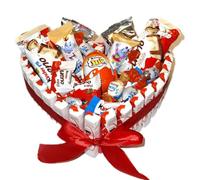 Donda's House® Corazon JOY. Tarta kinder. Happy Hippo. Kinder bueno. Contiene 65 Piezas Kinder. Regalo Ideal Cumpleaños, regalo original pareja. Corazon de Chocolate de 25 cms.