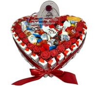 Donda's House® Corazon ROSAS. Tarta kinder. Happy Hippo. Chocolate Kinder. Contiene 65 Piezas Kinder. Regalo Ideal Cumpleaños, regalo original pareja. Corazon de Chocolate de 25 cms.