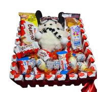 Donda's House® Tarta Kinder CONEJO. Kinder bueno. Happy Hippo. Chocolates para regalar. Contiene 56 Piezas. Regalo Ideal Cumpleaños, regalo original pareja. Tarta de Chocolate de 25 cms.