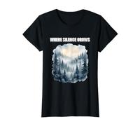 Donde Crece Silencio Bosque Bosque Paisaje Naturaleza Camiseta gráfica económica, Mujer, Negro, S
