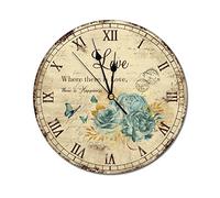 Donde Hay Amor Rosas Azules Y Doradas Redondo Relojes De Pared Decoración Reloj De Cuarzo Moderno Reloj De Pared para Decoración Colegio Casa 25Cm