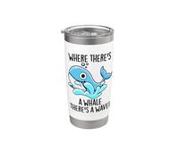 Donde hay una ballena hay un juego de palabras positivo de ola Vaso térmico de acero inoxidable de doble pared
