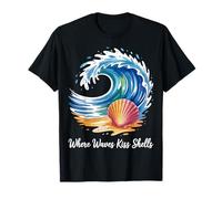 Donde Las Olas besan Conchas Ocean Wave Shell Design Camiseta
