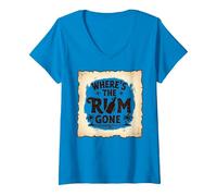 ¿Dónde se ha ido el Ron? Fiesta Tropical en la Playa Camiseta Cuello V, Mujer, Zafiro, XXL