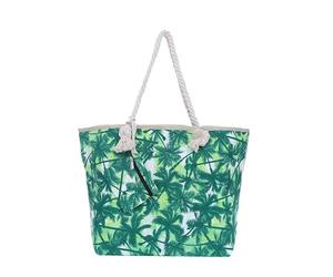 DonDon Bolsa de playa grande con cremallera 58 x 38 x 18 cm palmas verde blanco shopper bolsa de hombro bolsa de Miami Florida