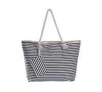DonDon Bolso de playa grande con cremallera bolso de hombro a rayas negro y blanco