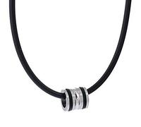 DonDon Collar de Cuero con Colgante de Acero Inoxidable y Anillos de Caucho en Bolsa de Terciopelo de Color Negro