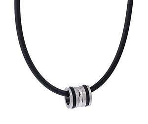 DonDon Collar de Cuero con Colgante de Acero Inoxidable y Anillos de Caucho en Bolsa de Terciopelo de Color Negro