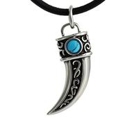 DonDon Collar de Cuero para Hombre 50 cm con Colgante de Acero Inoxidable Diente Azul