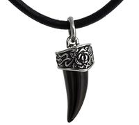 DonDon Collar de Cuero para Hombre 50 cm con Colgante de Acero Inoxidable Diente Negro