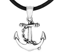DonDon Collar de Cuero para Hombre 50 cm con Colgante de Acero Inoxidable - Diferentes Modelos