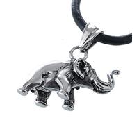 DonDon Collar de Cuero para Hombre 50 cm con Colgante de Acero Inoxidable Elefante Portador de la Suerte