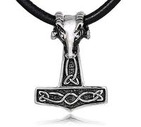 DonDon Collar de Cuero para Hombre 50 cm con Colgante de Acero Inoxidable Thor Martillo Capricornio