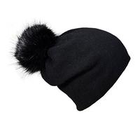 DonDon Mujer Gorro de invierno Gorro de punto caliente y suave con pompón borla desmontable para cambiar - Negro
