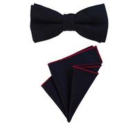 DonDon Pajarita para caballero 12 x 6 cm, atada y de tamaño ajustable, y pañuelo de bolsillo de 23 x 23 cm a juego de algodón azul noche