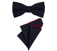 DonDon Pajarita para caballero 12 x 6 cm, atada y de tamaño ajustable, y pañuelo de bolsillo de 23 x 23 cm a juego de algodón azul oscuro