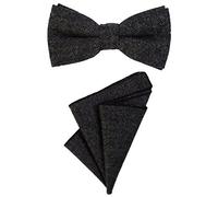 DonDon Pajarita para caballero 12 x 6 cm, atada y de tamaño ajustable, y pañuelo de bolsillo de 23 x 23 cm a juego de algodón negro-gris oscuro